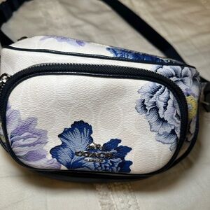 Coach Crossbody Bag with Blue and Purple Floral Design